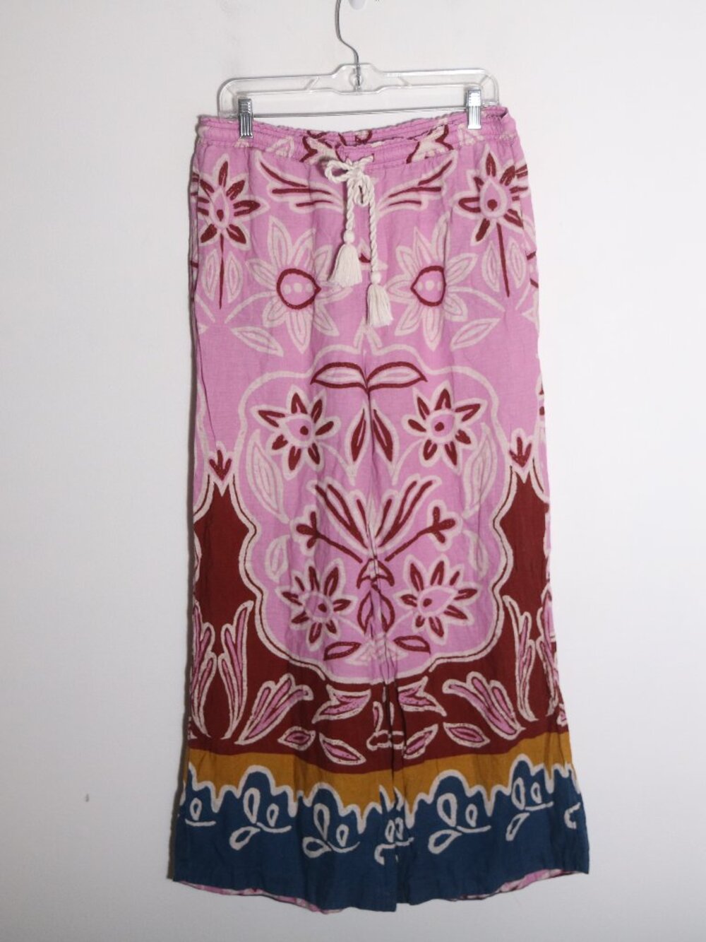 Anthropologie Celadine Linen Wide Leg High Rise Printed Pant M Boho Beach Bold